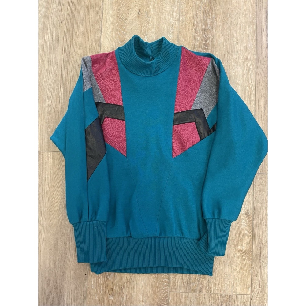 Vintage 1980s-1990s Three‎ Flaggs Color Block Geometric Women's Sweater Size S